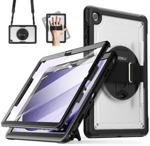 ZENLU Galaxy Tab A9 Plus Case Lightweight Rotating, Rugged Shockproof Full Protective Hard Shell with Straps, Stand, Handle, Screen Protector, Pencil Holder for 2023 Galaxy Tab A9+ (Frosted Clear)
