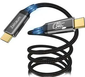 Zelcaum 80Gbps USB C Thunderbolt 5 Cable, Up to 120Gbps Bandwidth Boost, 16K 8K Video Sync Display, 240W Fast Charging, Fully Compatible with Thunderbolt 4/3, Type USB-C, USB4 / Gen4 Devices, 1.5FT