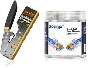 ZOERAX 100-Pack RJ45 Cat6 Pass Through Connector and RJ45 Crimping Tool