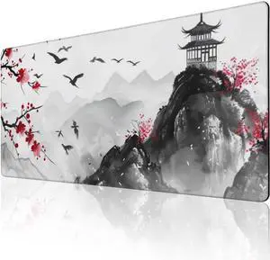 ZOCOZY 3XL Extended Gaming Mouse Pad -Watercolor Cherry Blossom 24x48 Inch Mouse Mats Desk Pad,Large Desk Mat,Extended Keyboard Mousepad with Non-Slip Base and Stitched Edge for Home Office