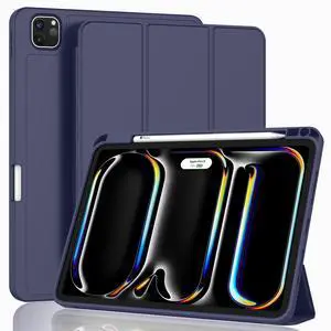 ZryXal 2024 iPad Pro 11 Inch Case M4 (5th Generation) with Pencil Holder, Smart iPad Case [Support Pencil Pro and Pencil (USB-C)], Support Touch ID and Auto Wake/Sleep (Dark Blue)