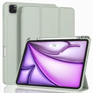 ZryXal New iPad Air 13 Inch Case M2 2024 with Pencil Holder, Smart iPad Case [Support Pencil Pro and Pencil(USB-C)], Support Touch ID and Auto Wake/Sleep (Sega Green)