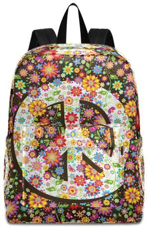 ZzWwR Fashion Peace Hippie Colors Flowers Large Travel Laptop Backpack Durable Computer Bag for Men Women School Bookbag Work