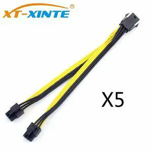 5Pcs PCIe PCI-E 6Pin to Dual ATX 6P Male Power Cable Splitter Cable Graphics Video Card Adapter Cord 18AWG 20cm for Miner BTC