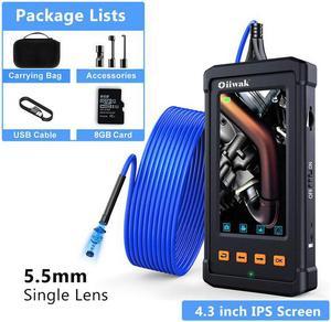 Industrial Endoscope Camera 5.5mm Single Lens Waterproof Borescope with 8GB TF Card 6 LED Light 4.3 inch IPS Screen Snake Endoscope, 3.5M