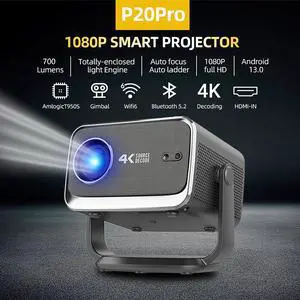 CACACOL P20 Pro Smart Projector with WiFi 6 and Bluetooth, Outdoor Movie Proyector, 1080p Home Ceiling Auto Focus Projector, 700 ANSI Lumen, Built-in Speaker, AmLogic T950S 2GB 16GB, Google TV OS