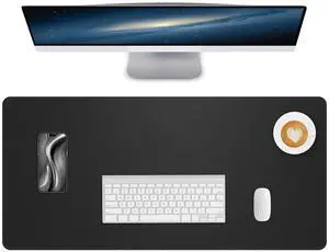 NUOYOU Leather Desk Mat Large Mouse Pad Non-Slip Waterproof Laptop Computer Desk Pad Table Blotter Protector Durable Writing Pad for Office and Home (Black, 80x40cm)
