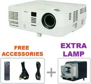 NEC VE281X DLP 2800 Lumens HD Office Projector for small-to-medium-sized businesses, education environments, corporate conference with Accessories Bundle (Power Cable, HDMI Cable, Remote) + EXTRA LAMP
