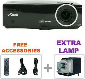 ViviTek D837 DLP HD Projector Home Theater Office Gaming Restaurant Multipurpose Use with Accessories + EXTRA LAMP