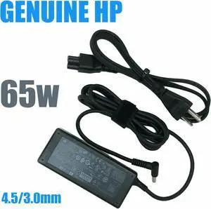 Genuine HP AC Adapter Charger Power Supply 19.5V 3.33A 65W pin 4.5x3.0 mm Blue Tip APD-65HB PPP009D 854055-003 710412-001 w/Cord OEM