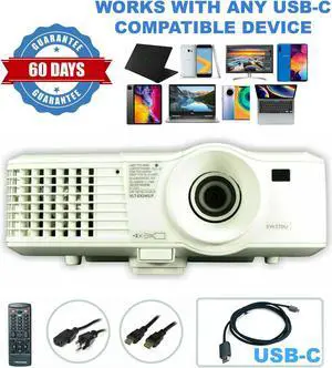 Mitsubishi EW270U DLP Projector 2600 ANSI 3D HD HDMI 1080p 1280x800 Professional Streaming with Accessories USB-C bundle