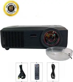 Dell S300wi DLP Projector Short-Throw Widescreen 1280x800 HD 1080p WXGA 3D HDMI Interactive Wireless with Accessories Bundle (Power Cable, HDMI Cable, Remote)