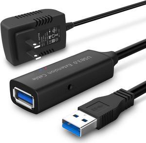 RSHTECH USB 3.0 Active Extension Cable 32 Feet with 5V 2A Power Adapter, USB 3.0 Extender Male to Female Cord with Built-in Signal Booster Chips for Xbox, PS4, USB Printer, Mouse, Keyboard, etc