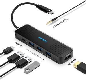 USB C Hub Multiport Adapter RSHTECH 6 in 1 USB C Dongle with 4K HDMI, 100W PD, 3 USB 3.0 Port, 3.5mm Audio Jack, USB-C Hub for MacBook Air, MacBook Pro, XPS and More Type C Devices