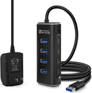Powered USB Hub, Rosonway 4 Ports USB 3.1/3.2 Gen 2 Hub 10Gbps with 3.3ft Data Cable, 5V/2A Power Adapter and Individual Switches, Aluminum USB Port Hub Splitter for PC and Laptop, RSH-A104