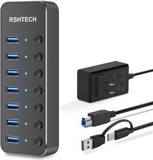 Powered USB Hub, USB-C Adapter 10 Port Data USB Hub aus Zum Laden und zur  with 3ft Extended Cable,Charging Not Supported, Mehrfach Ports USB 3.0