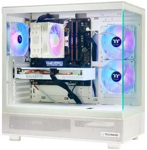 TECHNOID Glass Gaming PC - GeForce RTX 5060 Ti - AMD Ryzen 5 9600x - 32GB DDR5 - 2TB SSD - Win 11 HOME - AI Ready - VR Compatible - White