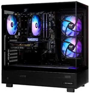 TECHNOID Glass Gaming PC - GeForce RTX 5070 Ti - AMD Ryzen 7 9700x - 32GB DDR5 - 2TB SSD - Win 11 HOME - AI Ready - 850w 80 Plus Gold PSU - VR Compatible - Black