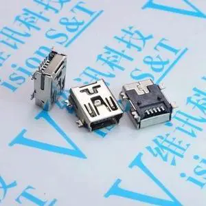 10pcs  Miini  USB connector 5pin seat Jack Miini usb Four legs 5P Inserting plate seat Mini usb connector Female