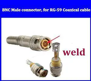 BNC Male connector, for RG-59 Coaxical cable, Brass end, crimp, cable screwing, CCTV Camera BNC connector,
