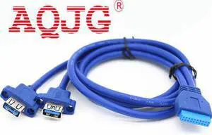 2 x USB3.0 Dual Port USB 3.0 Female Screw Mount Panel Type to Motherboard 20Pin Cable PC Case cables 20 pin 30cm 50cm 80cm