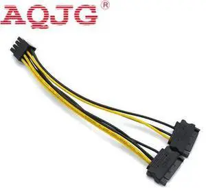 20cm Dual 15Pin SATA Male to PCI-E 8Pin Male Video Card Power Cable Cord PCIe PCI Express Graphics Card for Bitcoin BTC Mining