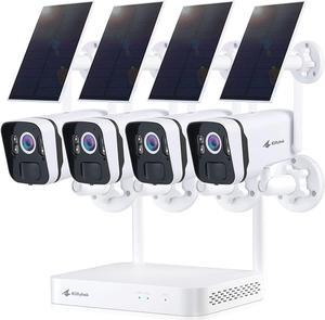 Kittyhok Solar Home Security Cameras System, 4pcs 2k Ultra Solar Security Camera Outdoor Wireless, Smart Human Detection, Spotlight , Forever Power, 10CH NVR, 60 Days Local Storage, 0 Monthly Fee