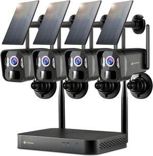 Kittyhok Solar Security Cameras Wireless Outdoor System | 4pcs 2K Ultr HD Pan Tilt Home Solar Security Camera with Human Detection, Spotlight | 10CH Smart NVR, 60 Days Local Storage