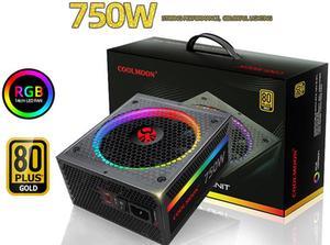 COOLMOON ATX Power Supply 750W Fully Modular 80+ Gold Certified with Addressable RGB Light - Vairous Color Mode, RGB-750W