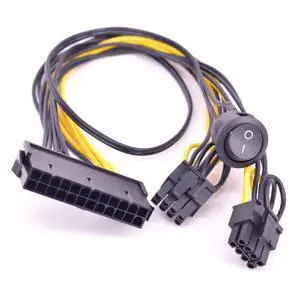24 Pin to Dual 6+2 Pin 8 Pin with On Off Switch cable ATX 24Pin Female to PCIe Graphics Card 6Pin 8pin Power Supply Cable