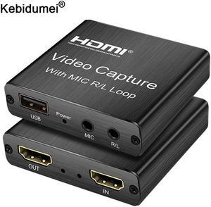 4K USB 2.0 Loop Out Capture Card Video Recording Box for PC Game Live Streaming Video Recorder Mic Input Audio Output