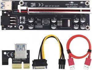 est USB 3.0 PCI-E Riser Ver009S Plus Express 1X 4x 8x 16x Extender Riser Adapter Card SATA 6pin to 15pin Power Cable