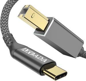 USB C to Printer Cable USB C to USB B Male Scanner Cord Compatible with DIMI Google Chromebook Pixel MacBook Pro HP Canon Printers iPad Pro and More Type-C Devices/Laptops(5ft Grey)