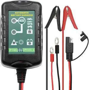 6V 12V Battery Charger 1.5A Automatic Battery Maintainer Trickle Battery Charger 4 Stages Float Charger for Auto Car Motorcycle Lawn Mower Boat Motorcycle Snowmobile