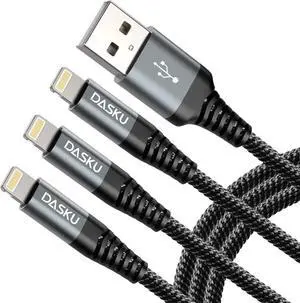 Lightning Cable 3ft 3Pack Nylon Braided Heavy Duty iPhone Charger Cable Cord Black Compatible with iPhone 14/13 / 12/11 / Pro Max/X/Xs Max/Xr /8 Plus/ 7 Plus/ 6S Plus / 6 Plus/iPad Mini/Air