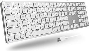 Macally Premium Wired Mac Keyboard with Number Keypad and 2 Port Hub - Compatible Apple Keyboard Wired - Extended USB Keyboard for Mac Mini/Pro, iMac, MacBook Pro / Air (Silver Aluminum)