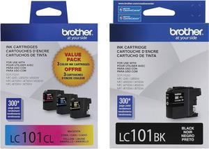 Genuine Brother LC101 (LC-101) Color (Bk/C/M/Y) Ink Cartridge 4-Pack (Include...