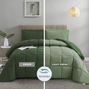 3pc Green Down Alternative Comforter Set Twin XL Size - All Season Reversible Comforter with Sham - Quilted Duvet Insert with Corner Tabs - Box Stitched - Breathable Soft Fluffy