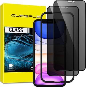 [2 Pack][Full Coverage] QUESPLE Anti Spy Privacy Screen Protector for iPhone 11/iPhone XR(6.1 ''), True 28° Anti Peeping-[Easy Installation Frame] HD [Bubble Free] Privacy Tempered Glass Film