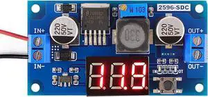 D® LM2596 Analog Control Buck Converter DC-DC Step-down Transformer Voltage Regulator Module 36V 24V 12V to 5V 2A Power Inverter Volt Stabilizer with Red LED Display Voltmeter Board Input/Output