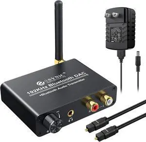 eSynic Digital to Analog Converter 192kHz DAC Converter with Bluetooth V5.0 Transmitter Support aptX Low Latency, aptX, SBC, Volume Control Digital Optical Coaxial to Analog Stereo L/R RCA 3.5mm