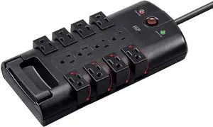 Monoprice 115874 12 Outlet Rotating Surge Protector Power Block / Strip - Black -10ft Heavy Duty Cord | UL Rated, 4,320 Joules With Grounded And Protected Light Indicator