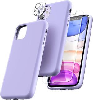 TOCOL [5 in 1] Designed for iPhone 11 Case, with 2 Pack Screen Protector + 2 Pack Camera Lens Protector, Liquid Silicone Slim Shockproof Case with [Anti-Scratch] [Drop Protection],Purple