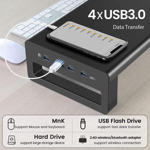 Vaydeer USB 3.0 Monitor Stand, Metal Monitor Riser with Hub, Support Transfer Data, Keyboard and Mouse Storage Desk Organizer for Laptop,Computer,Notebook,MacBook(Monitor Size Up to 27 inches)