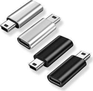Mini USB 2.0 to USB C Adapter (4 Pack) USB Type C Female to Mini USB Male Converter Connector for Digital Camera MP3 Players Dash Cam GPS Receiver and More (Black+Silver)