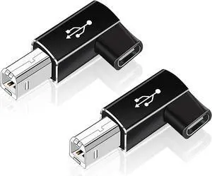 2 Pack USB B to USB C Adapter 90 Degree Right Angle Type C Female to MIDI Converter Compatible with Printer Electric Piano Laptops and More Type-C Devices
