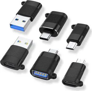 USB C Adapter (6 Pack) Micro USB Male to USB C Female USB 3.0 Male to USB C Female USB Type-C Male to USB 3.0 Female Converter Connector (Black)