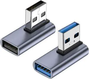 90 Degree USB 3.1 Adapter 2 Pack Left and Right Angle USB A Male to Female Converter Extender for PC Laptop USB A Charger Power Bank and More