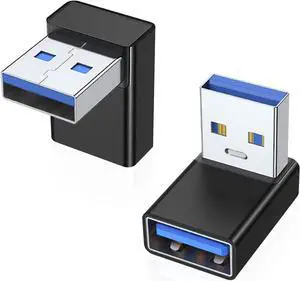 90 Degree USB 3.0 Adapter 2 Pack Upward Angle USB A Male to Female Converter Extender for PC Laptop USB A Charger Power Bank and More (Black)