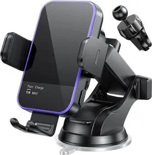 Wireless Car Charger,7 Colored RGB BacklitMosurr 15W Auto Clamping Car Charger Phone Mount Holder fit for iPhone 15 14 13 12 Mini Pro Max 11 XR XS, Samsung Galaxy S24 Ultra S23 S22 S21+ Note 20, etc